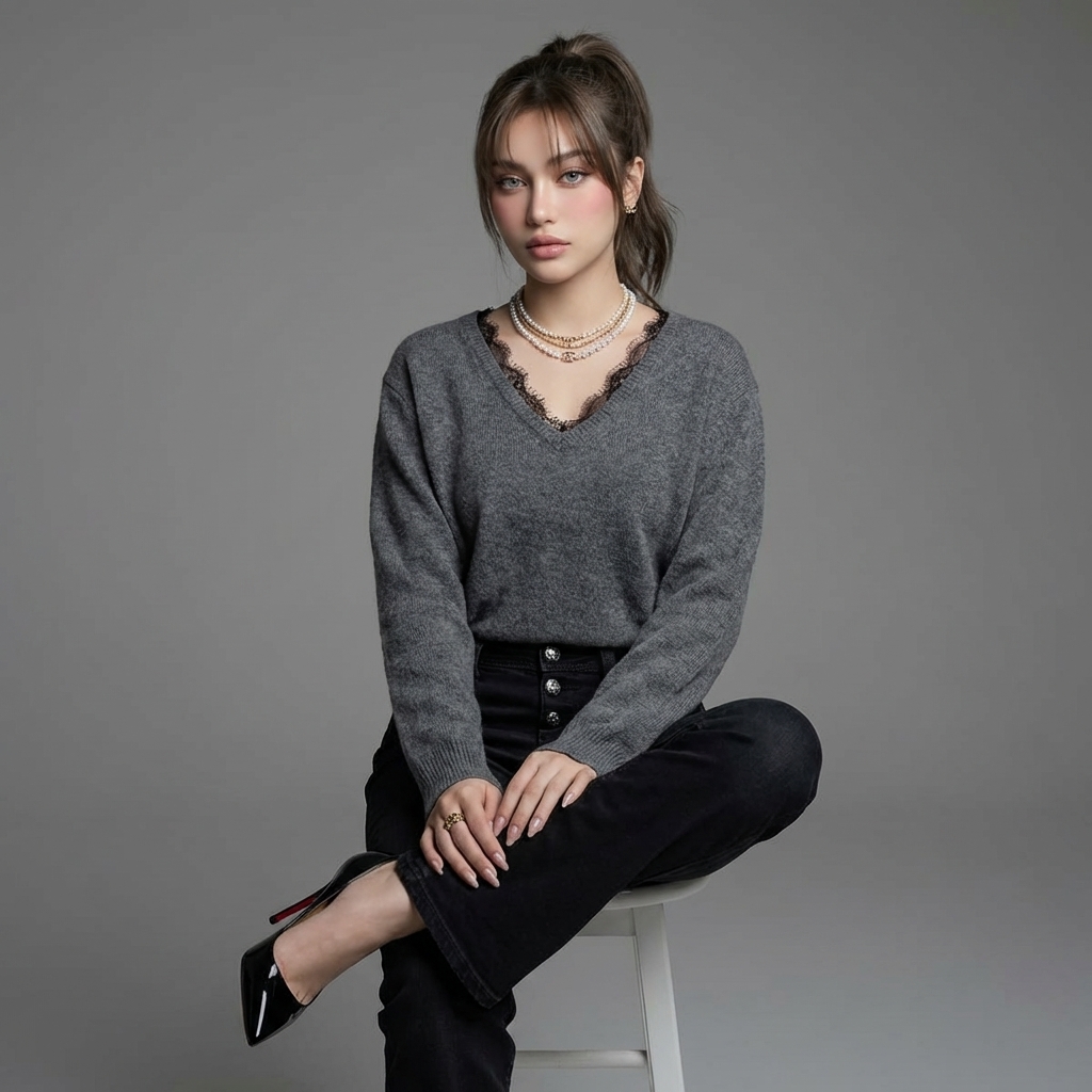 AI-generated: person from the reference images dressed in the style and clothing from the reference images
