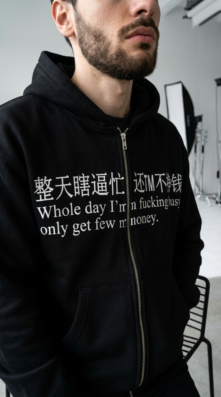 AI-generated: Using the studio setting from @studio city athletics hoodie, replace the subject with the person from the reference images, wearing the blac