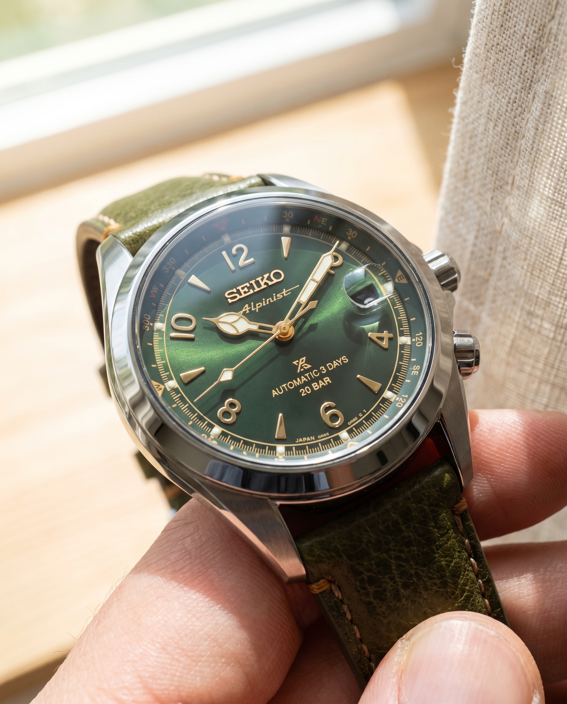 AI-generated: Marketing photoshoot of the watch from the reference images. Ultra realistic. Ultra close-up shot of the dial while worn on a wrist.