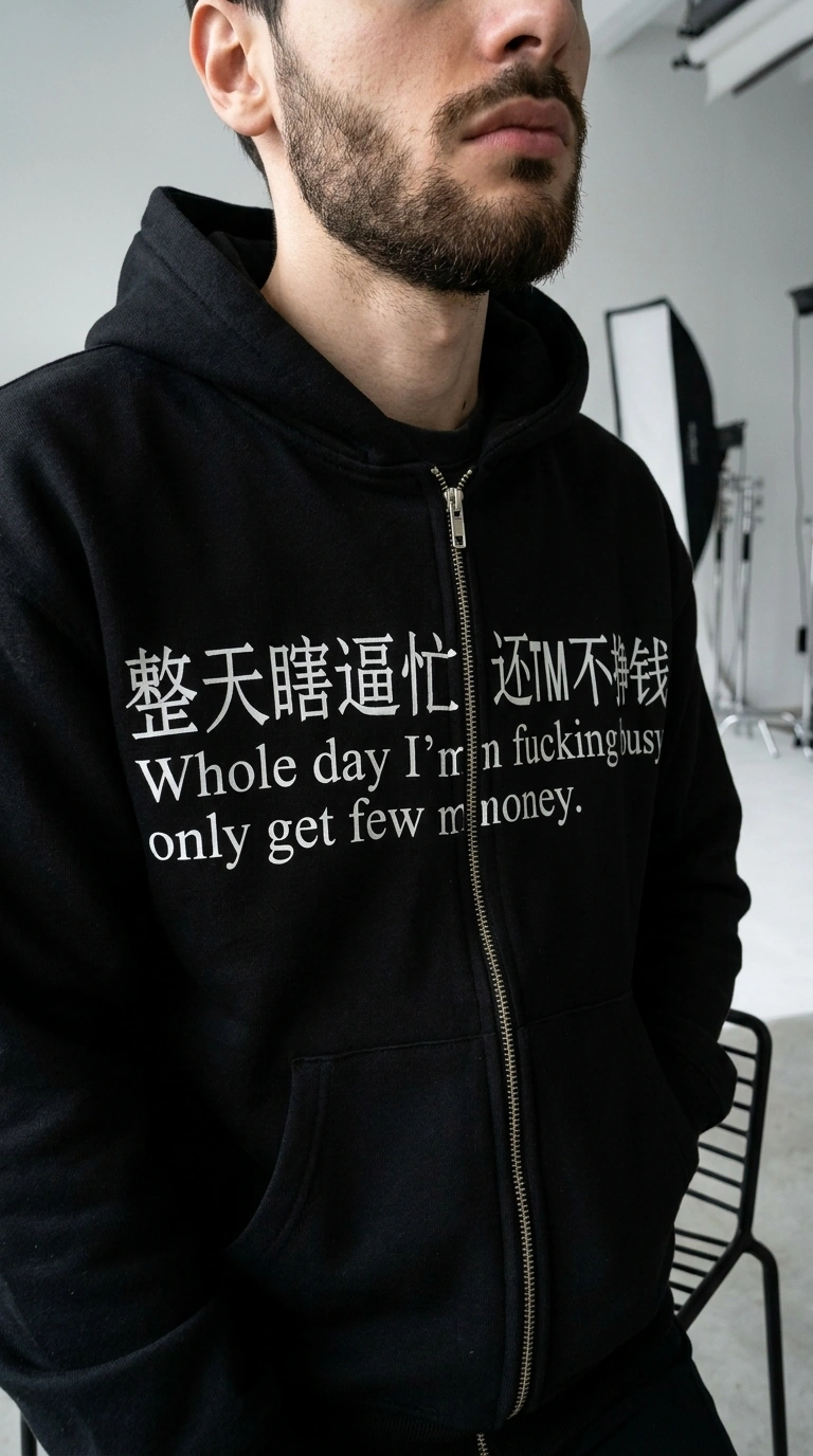 AI-generated: Using the studio setting from @studio city athletics hoodie, replace the subject with the person from the reference images, wearing the blac